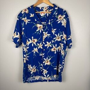 Paradise Found Hawaiian Shirt XL Blue Star‎ Orchid Tom Selleck Magnum PI Vtg 80s